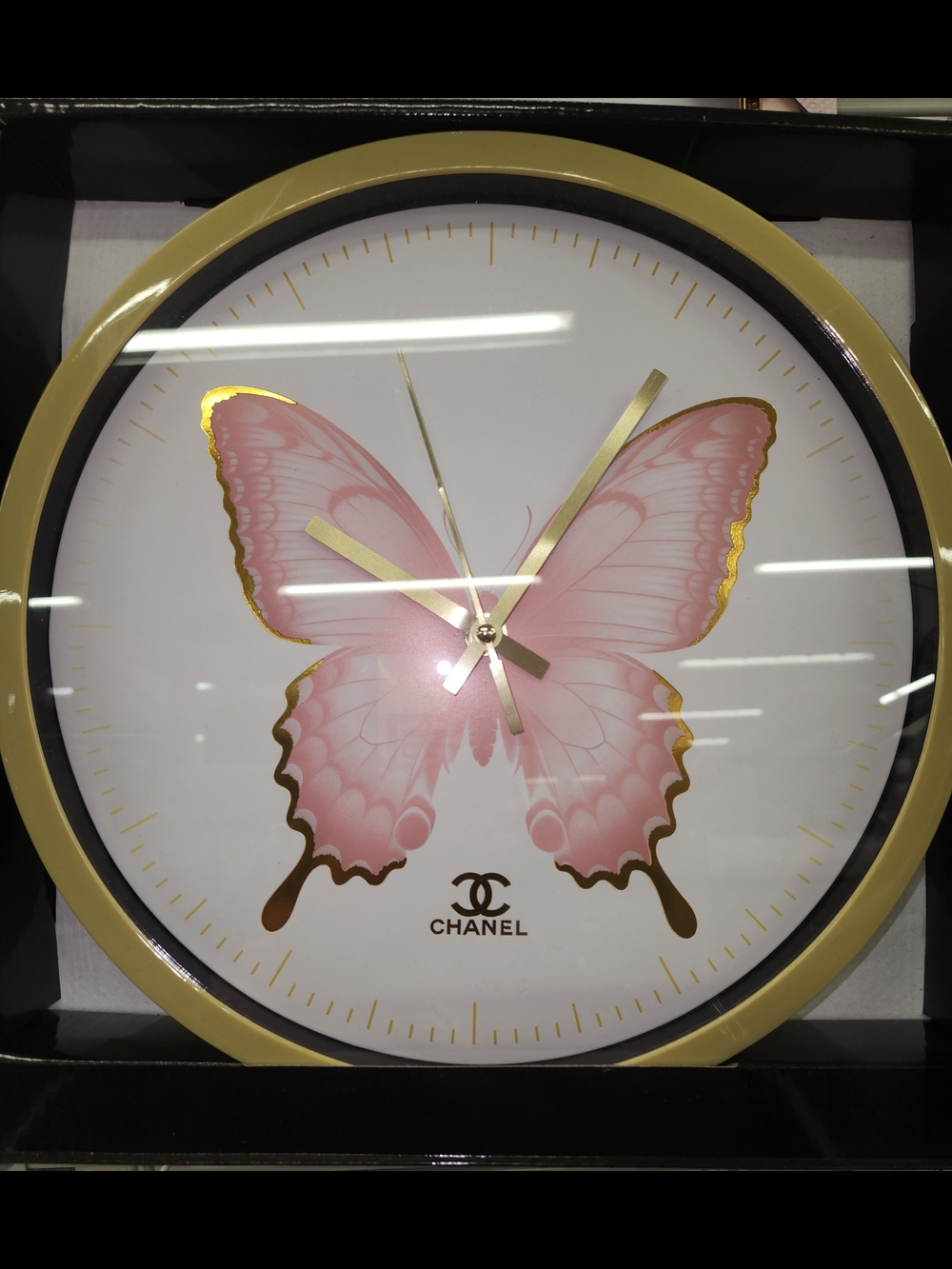 🔥NIB Pink & Gold CC Butterfly Lux Logo  Wall Clock Acrylic Glass